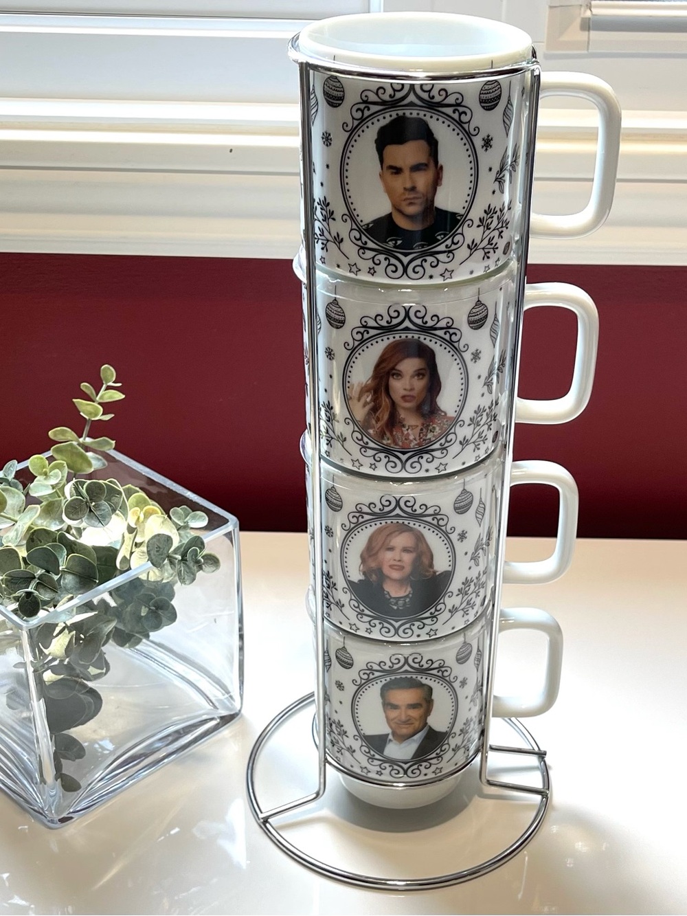 Schitt’s Creek Stackable Ceramic Coffee Mugs Set of 4 Collectibles With Stand